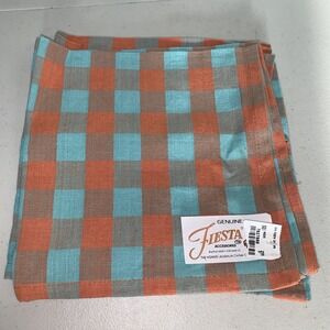 4 HOMER LAUGHLIN FIESTA Ware BISTRO CHECK PLAID NAPKINS NOS Turquoise Orange 17"